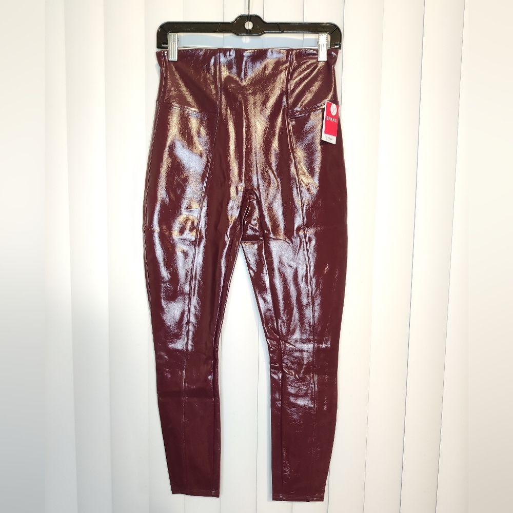 NWT! SPANX Burgundy Faux Patent Leather Leggings